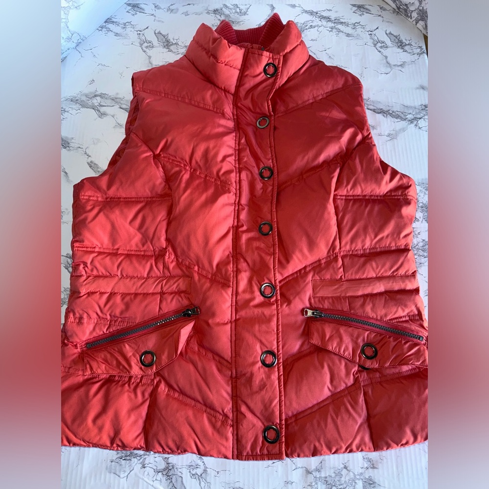 New York Classics Puffer Vest Womens XLarge Down Feather Salmon Button/Zip Warm